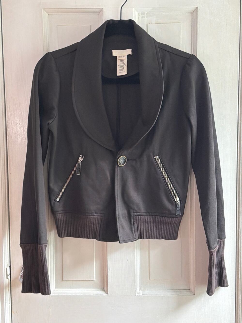 Vintage Diesel Women's Dark Brown Shawl Collar Knit Moto Jacket, Size Small